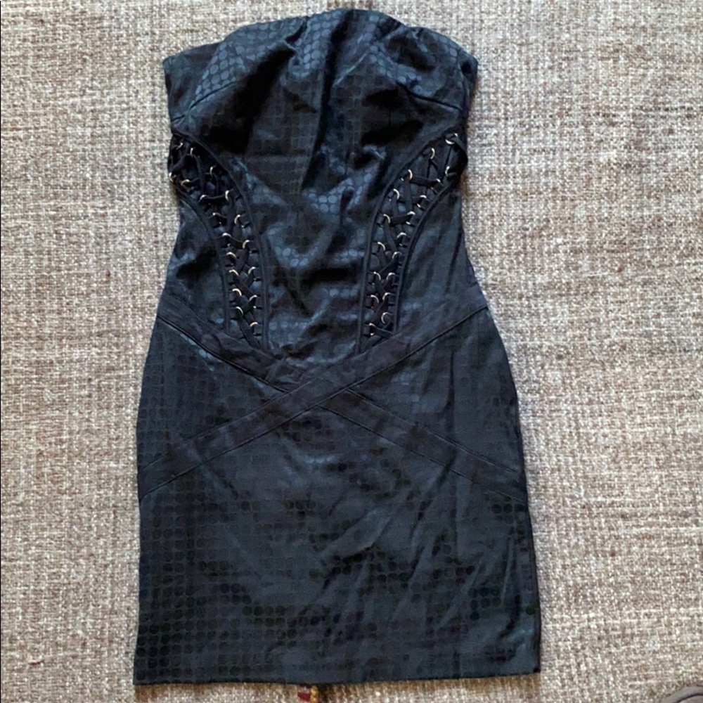 Black strapless mini dress